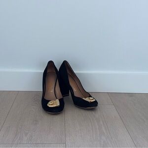 Salvatore Ferragamo Black Heels with Gold Buckle